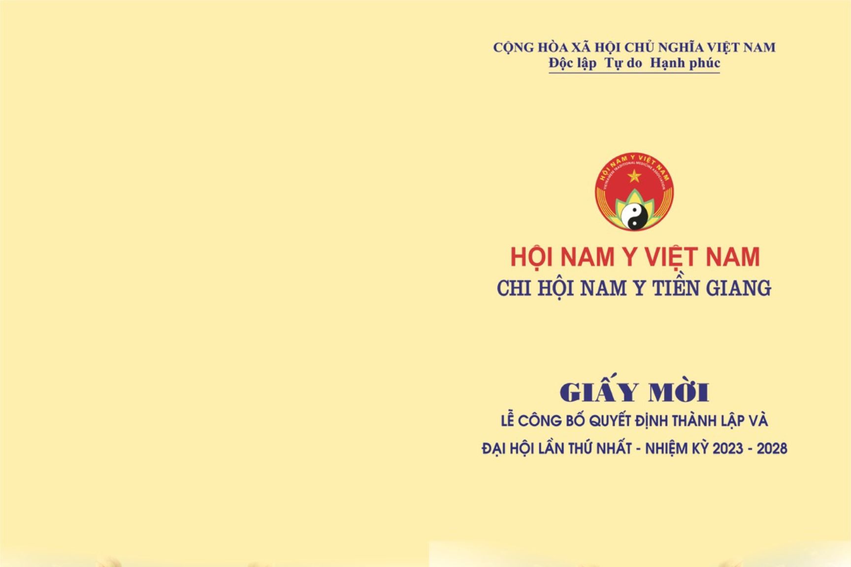 Thư mời hội viên tham dự đại hội chi hội Nam Y Tiền Giang 19/03